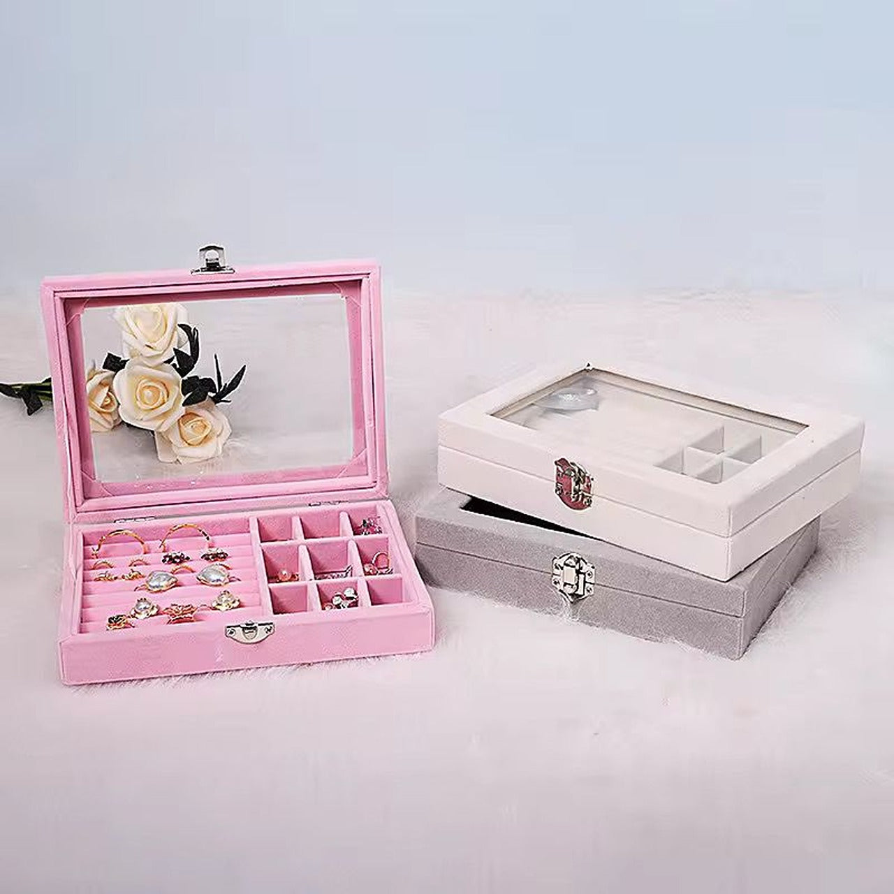 1-layer jewelry box with glass lid