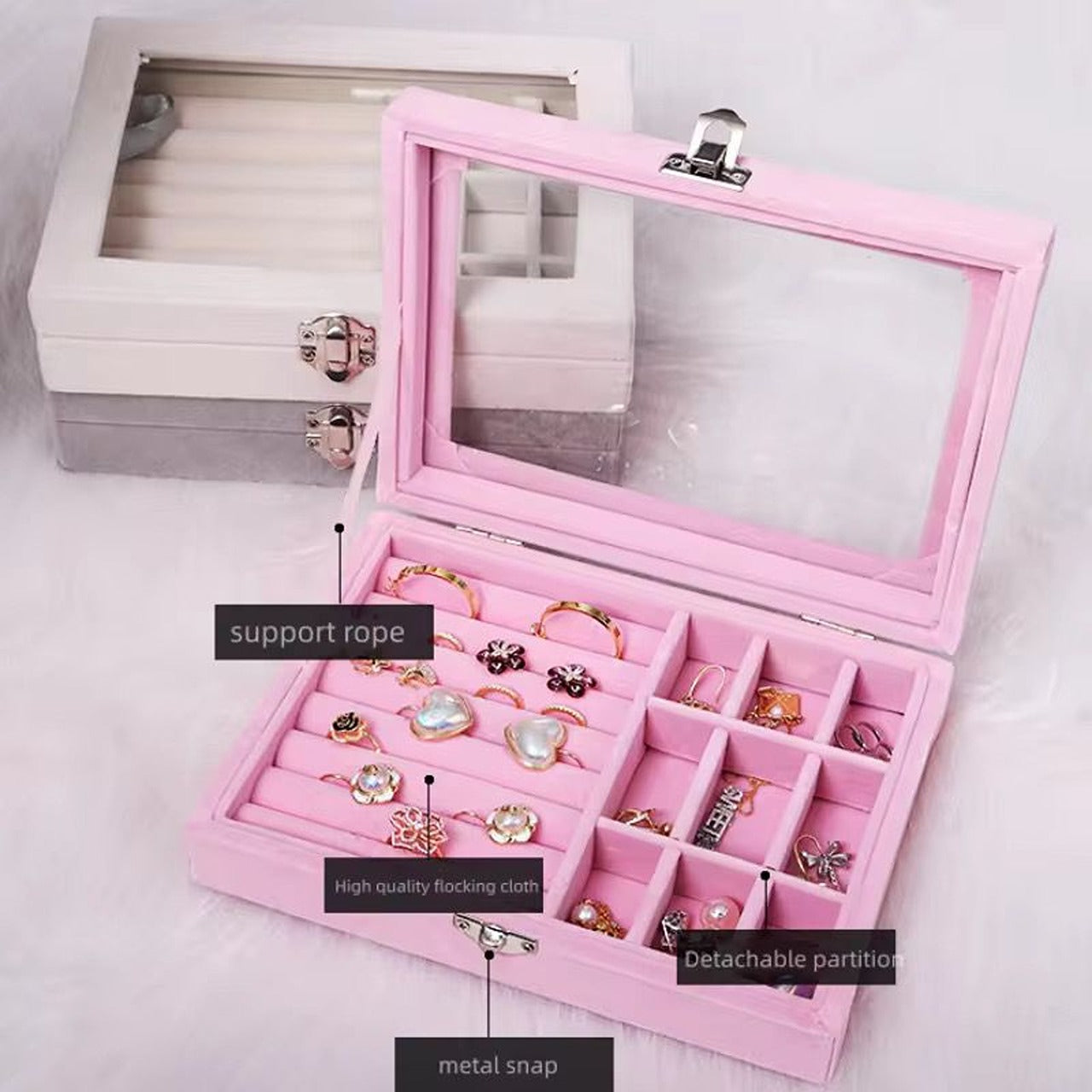 1-layer jewelry box with glass lid